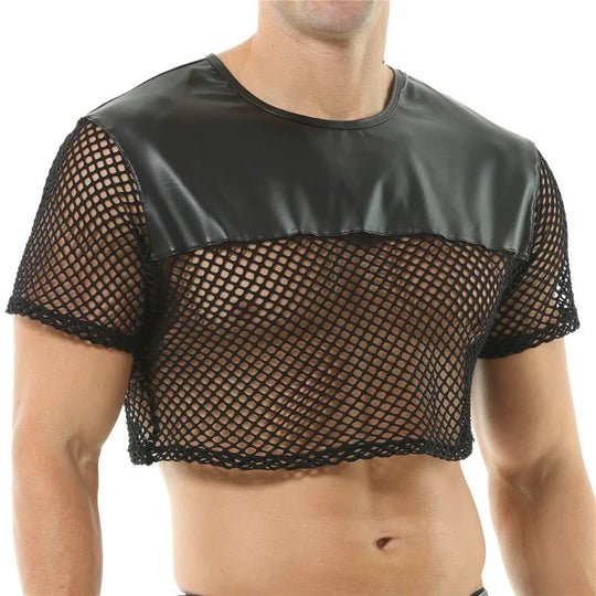 Faux Leather Mesh Crop Top - Oh My!