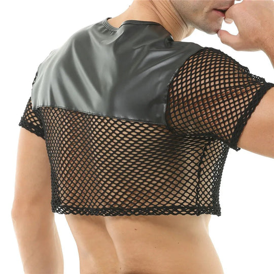 Faux Leather Mesh Crop Top - Oh My!