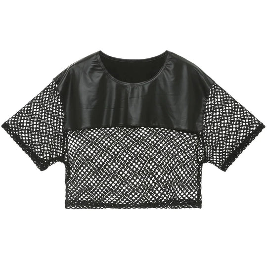 Faux Leather Mesh Crop Top - Oh My!