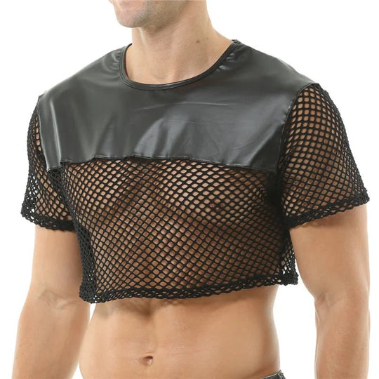Faux Leather Mesh Crop Top - Oh My!
