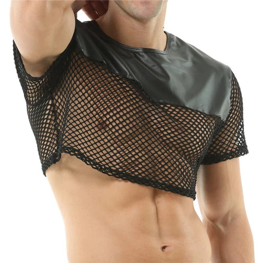 Faux Leather Mesh Crop Top - Oh My!