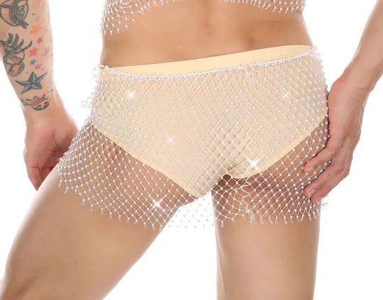 Metallic Glitter Fishnet Shorts - Oh My!