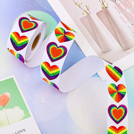 Sparkly Rainbow Heart Sticker Roll - Oh My!