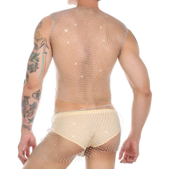 Suit of Glitter Fishnet Tank Top + Short - Oh My!