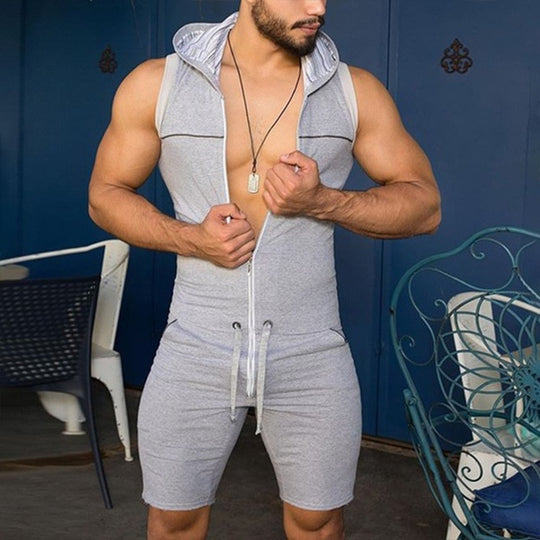 Men s Sexy Underwear Zip Up Hooded Onesie Oh My