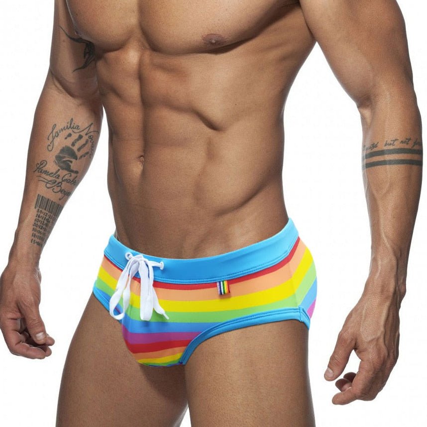 Sexy Men's Swimsuits - Baby Blue Rainbow Swim Briefs – Oh My!