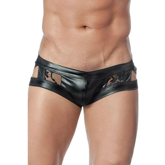 Faux Leather Floral Sheer Briefs underwear
