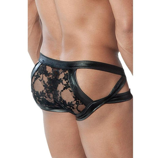Faux Leather Floral Sheer Briefs underwear
