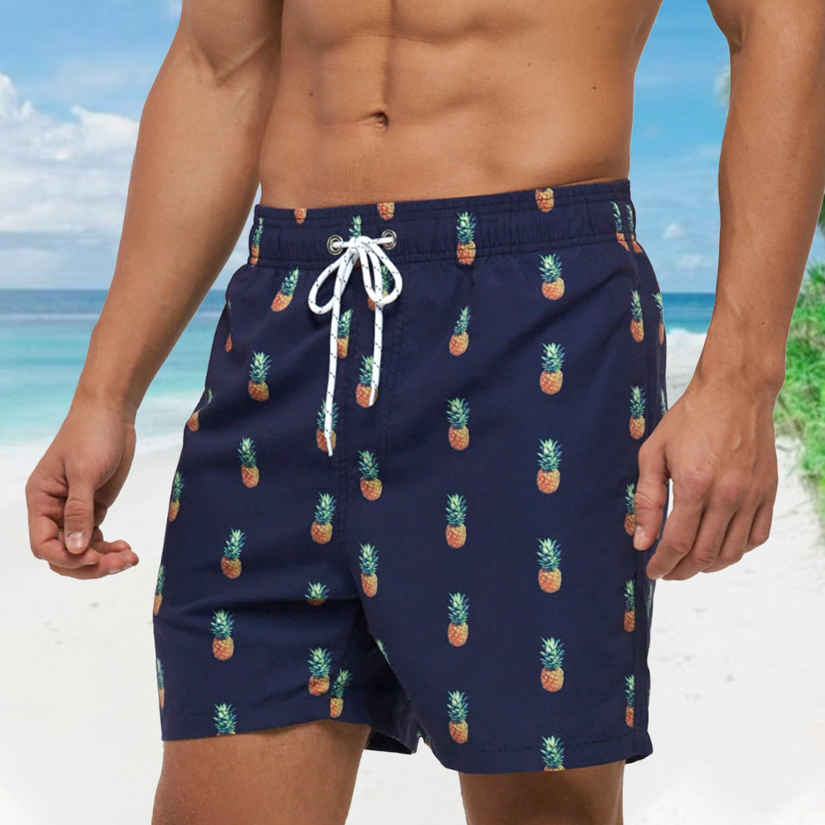 Sexy Men’s Swimsuits - Navy Pineapple Boxer Briefs – Oh My!