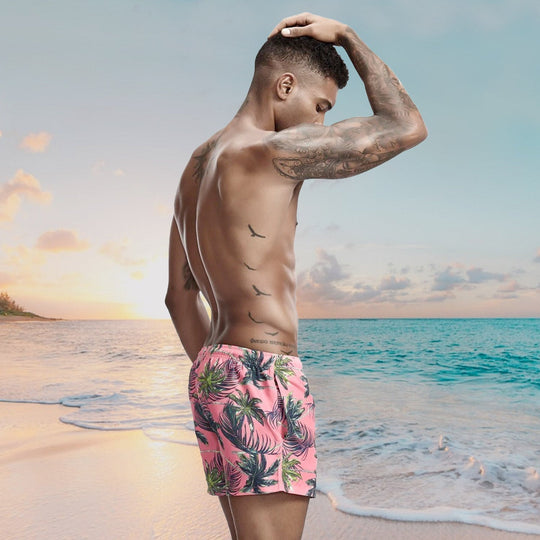 Sexy Men's Swimsuits - Pink Palm Trees Board Shorts – Oh My!