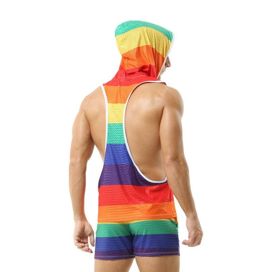 Rainbow Mesh Hoodie Muscle Shirt + Shorts - Oh My Underwear
